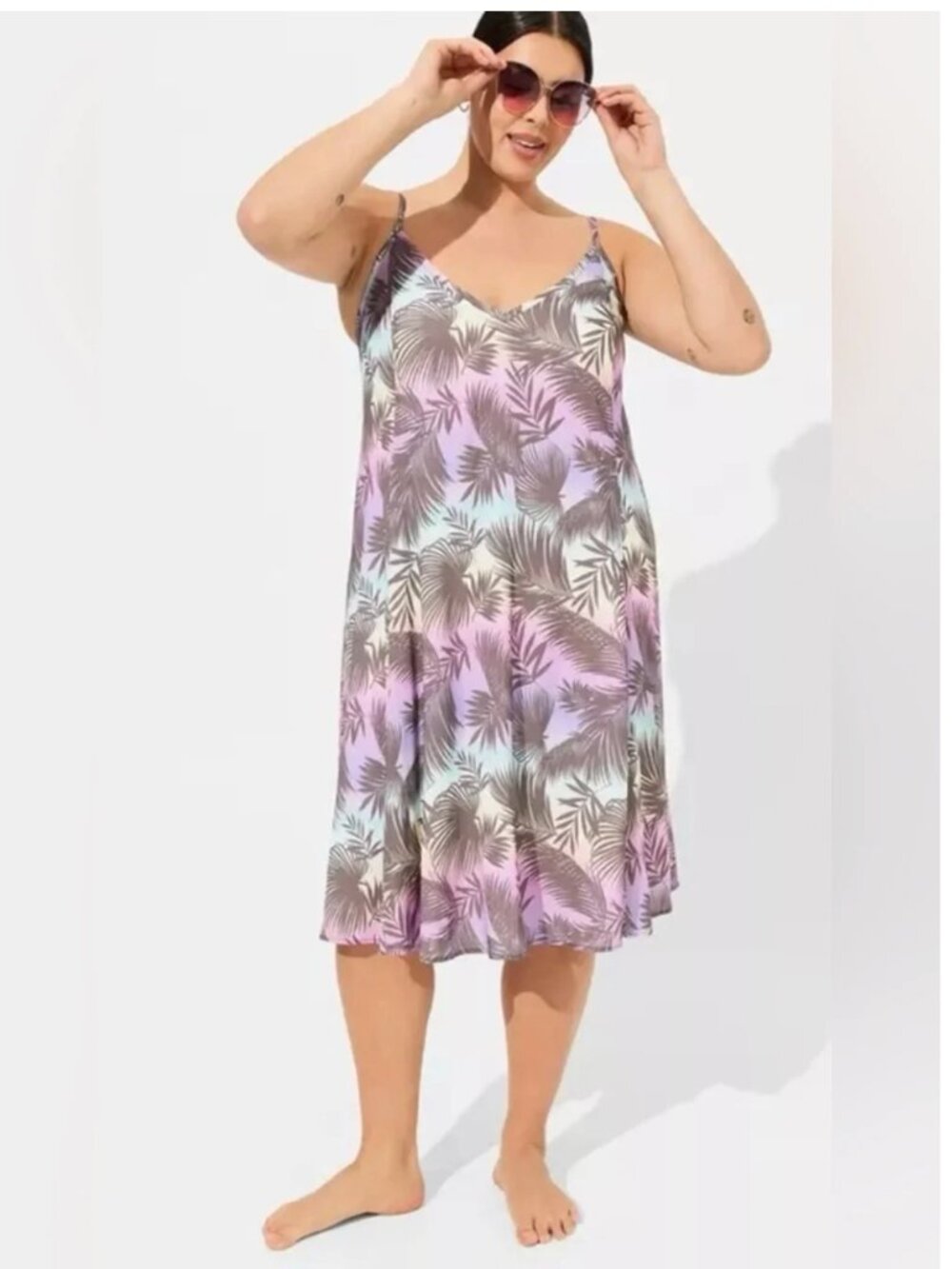 Torrid 1X Tropical Palm Leaf Midi Tank Dress Pockets Rayon Beach Vacation